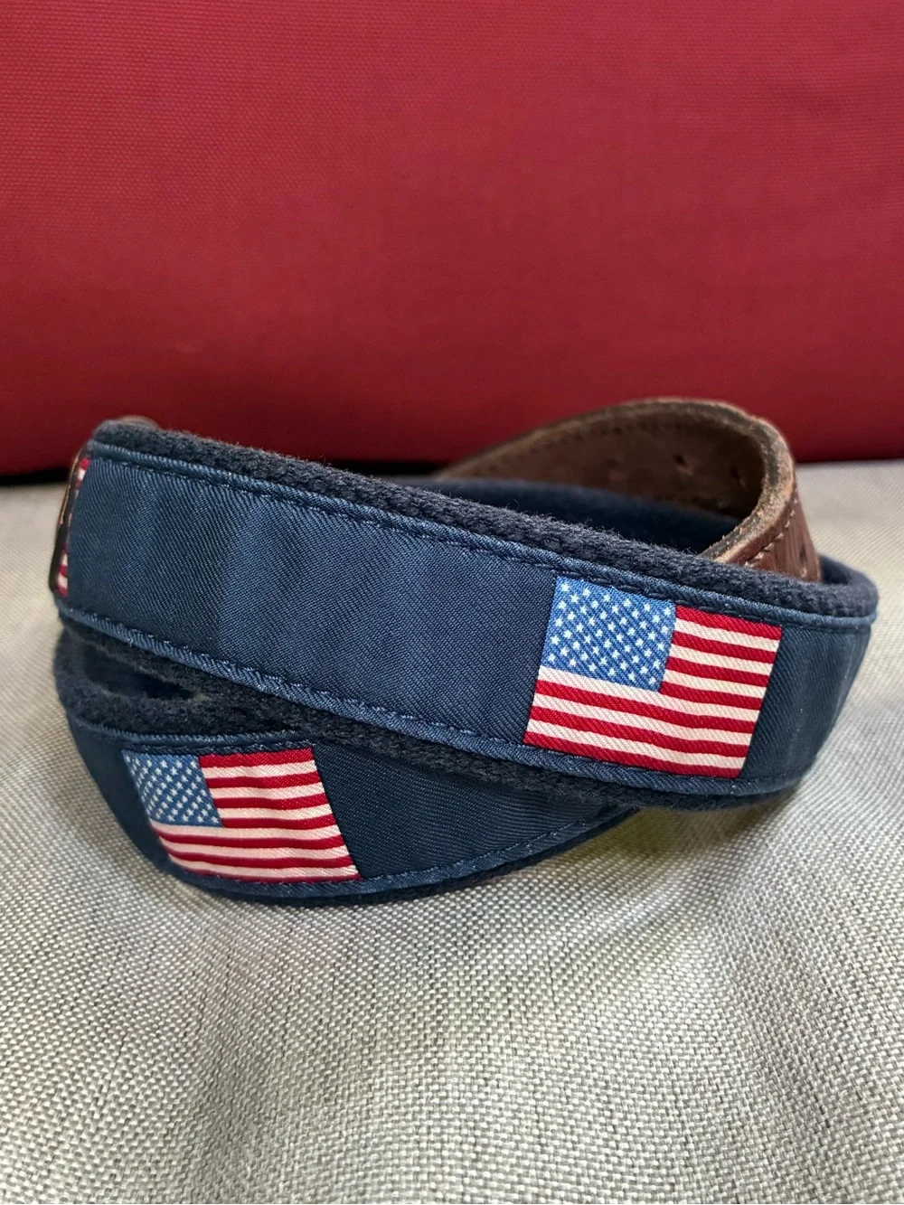 Vineyard Vines by Shep & Ian Leather Canvas American Flag Belt USA Boys size 26